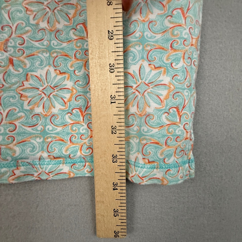 T by Talbots Dress Women's Large Petite Cap Sleeve Jersey Medallion Scroll Teal - Picture 9 of 10